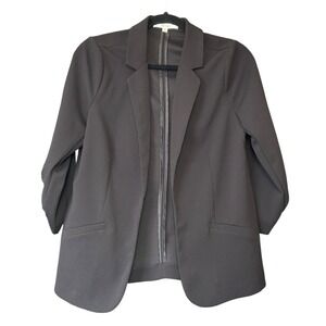 89th + Madison Open Front Blazer Womens Size S Black Gathered Sleeves Stretch